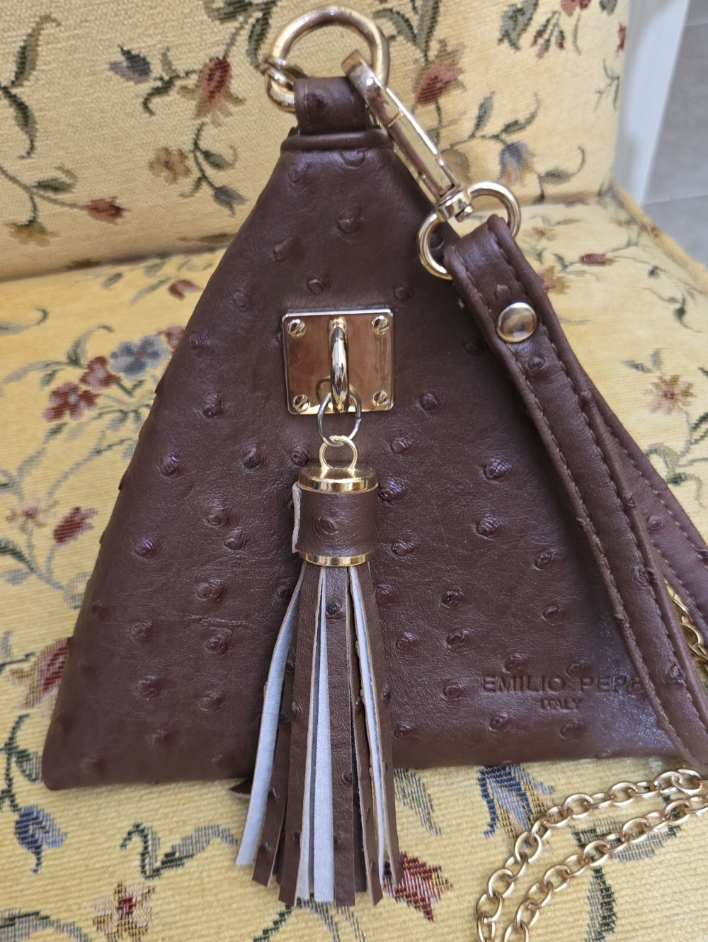 Emilio Pepe  Leather Pyramid Wristlet with Tassel And Cross Body Chain NWOT